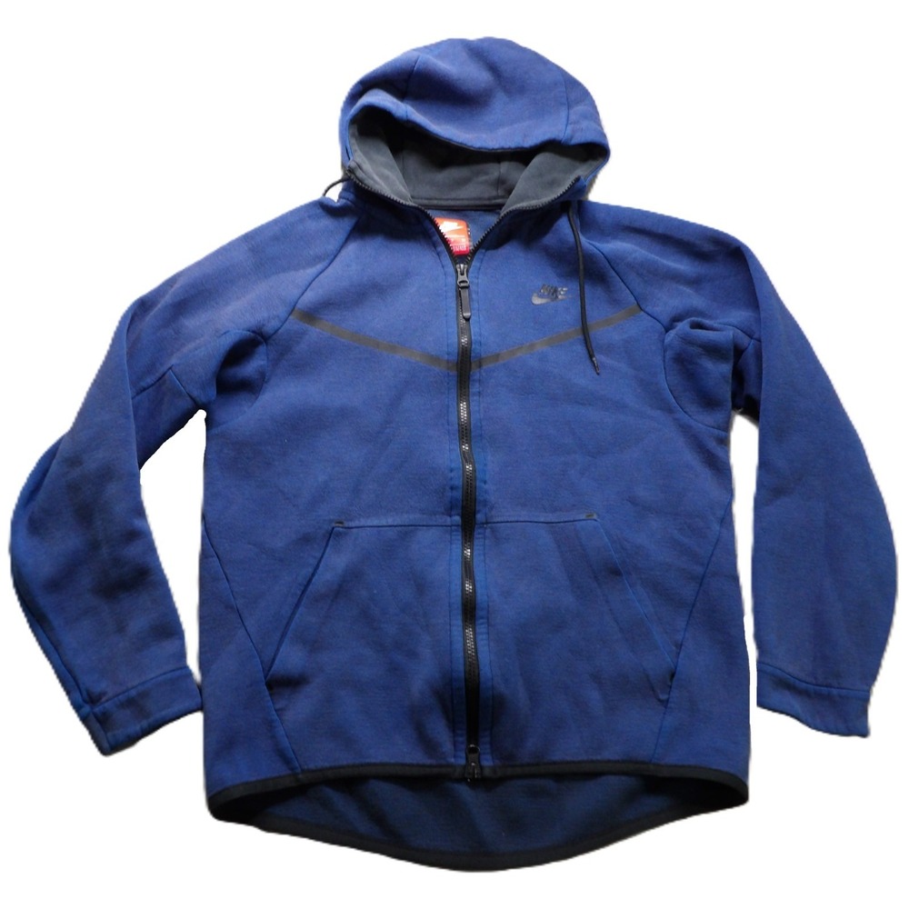 Nike Tech Fleece Full Zip Hoodie Men Small Blue Cotton Blend Athletic Jacket Top